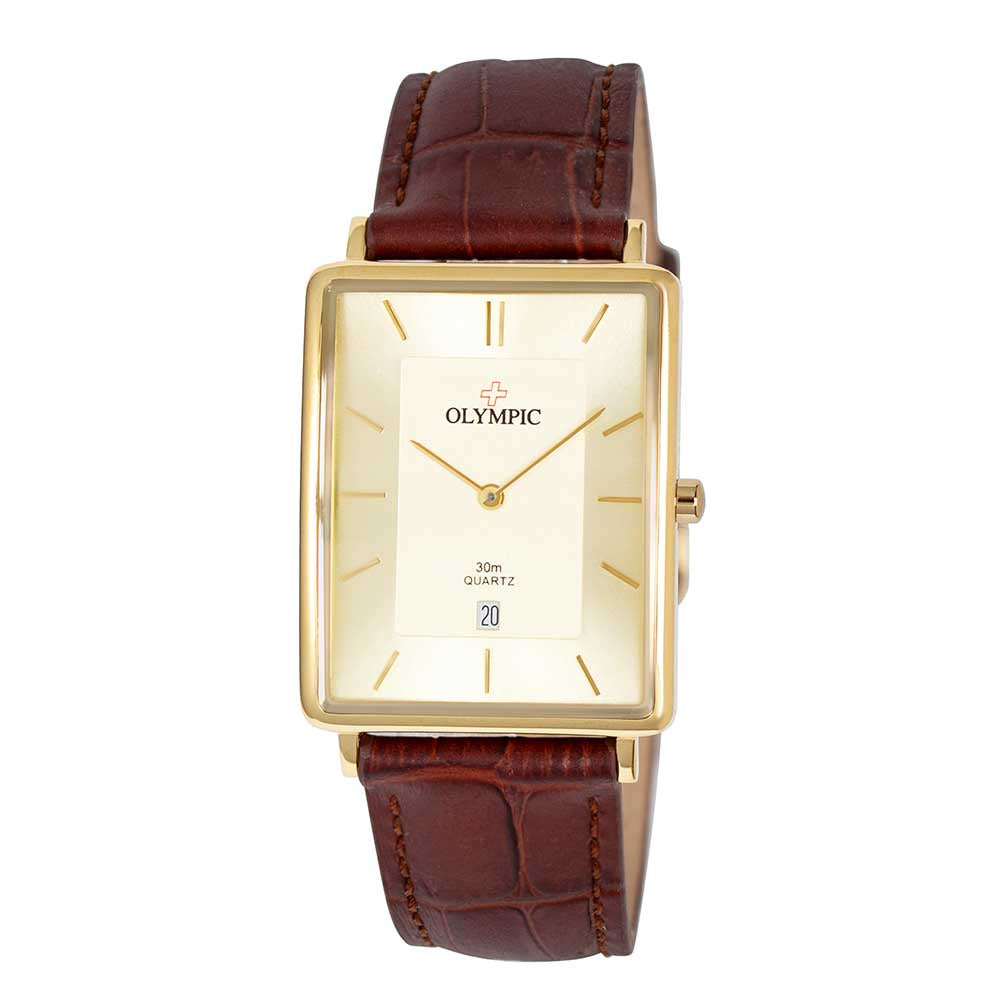 Olympic Gents Rectangle - Gold - Brown Leather