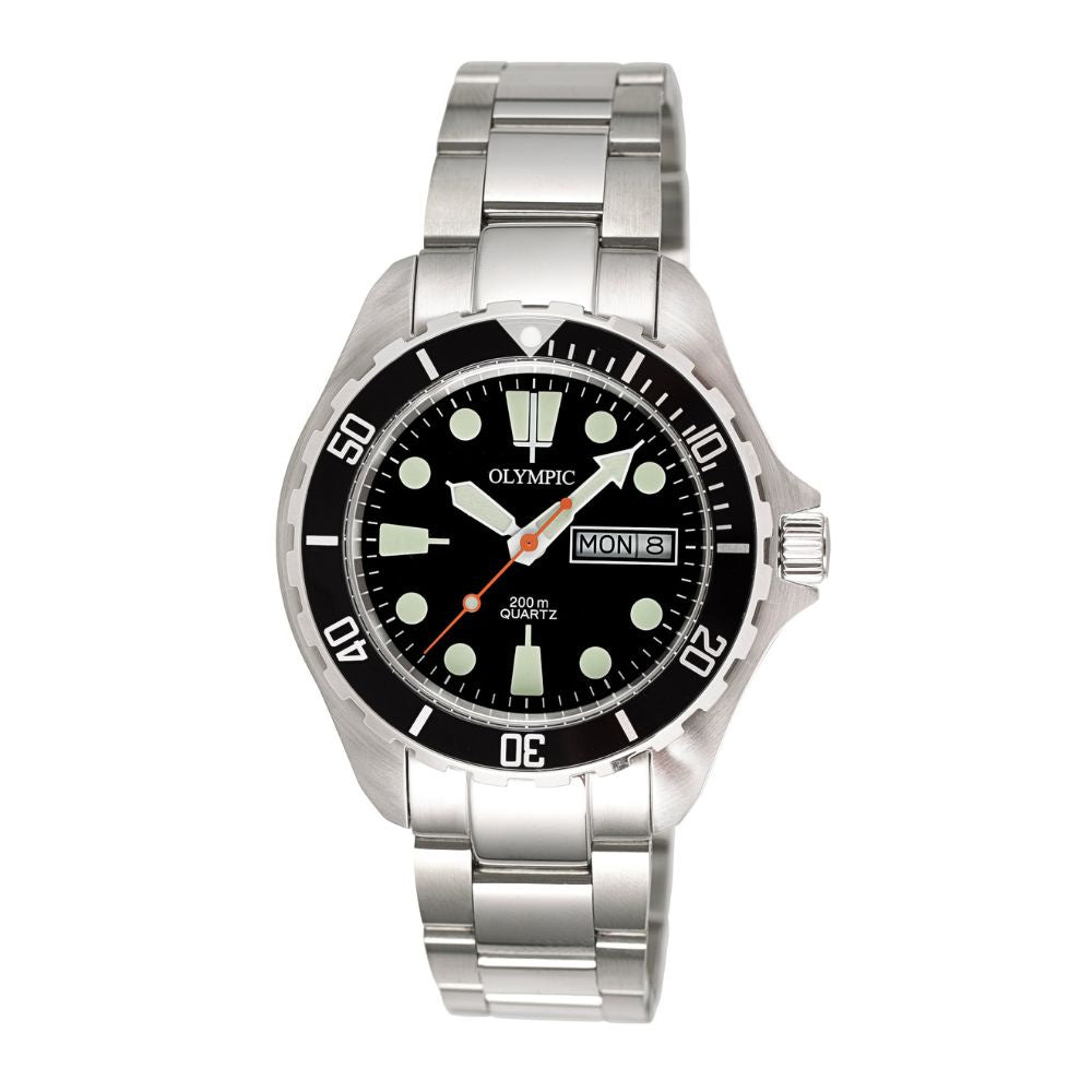 Olympic Classic Dive Watch with Steel Bracelet - Black