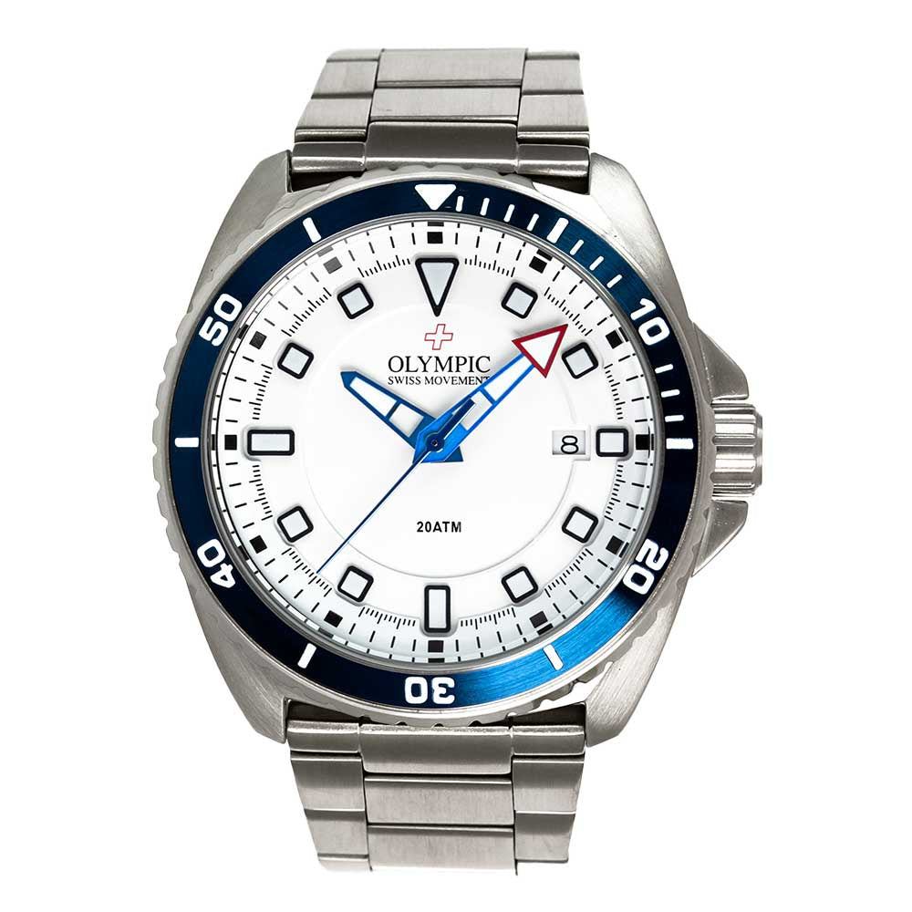 Olympic Aquanaut Stainless Steel Blue/White Metal Band Watch 200m