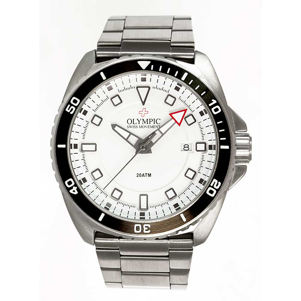 Olympic Aquanaut Dive Watch Stainless Steel White Dial Metal Band 200m
