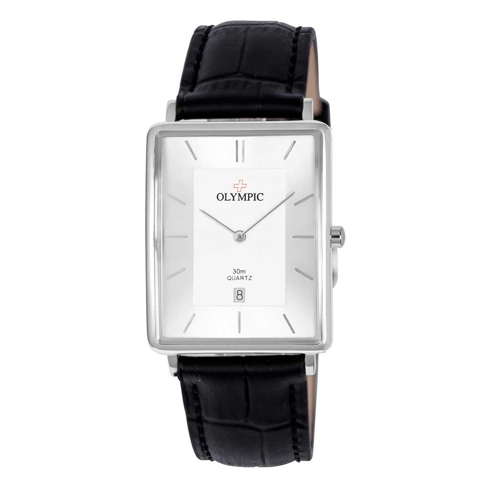 Olympic Gents Rectangle - Steel - Black Leather