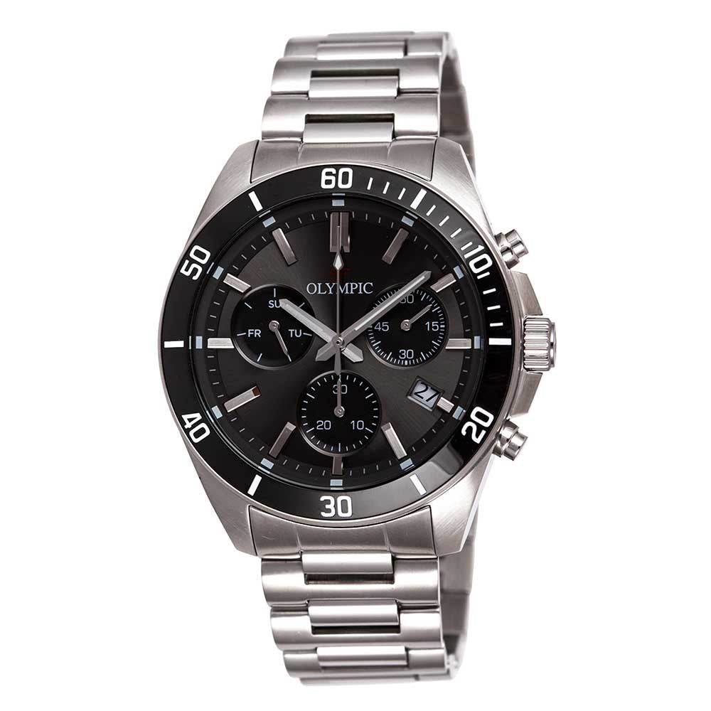 Gents Stainless Steel Olympic Chronograph Watch Black Dial