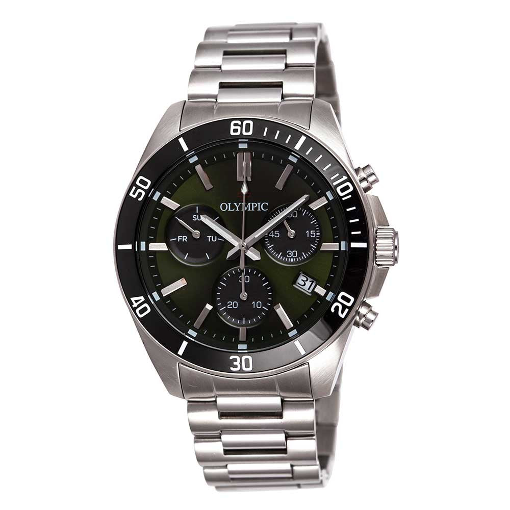 Gents Stainless Steel Olympic Chronograph Watch Green Dial