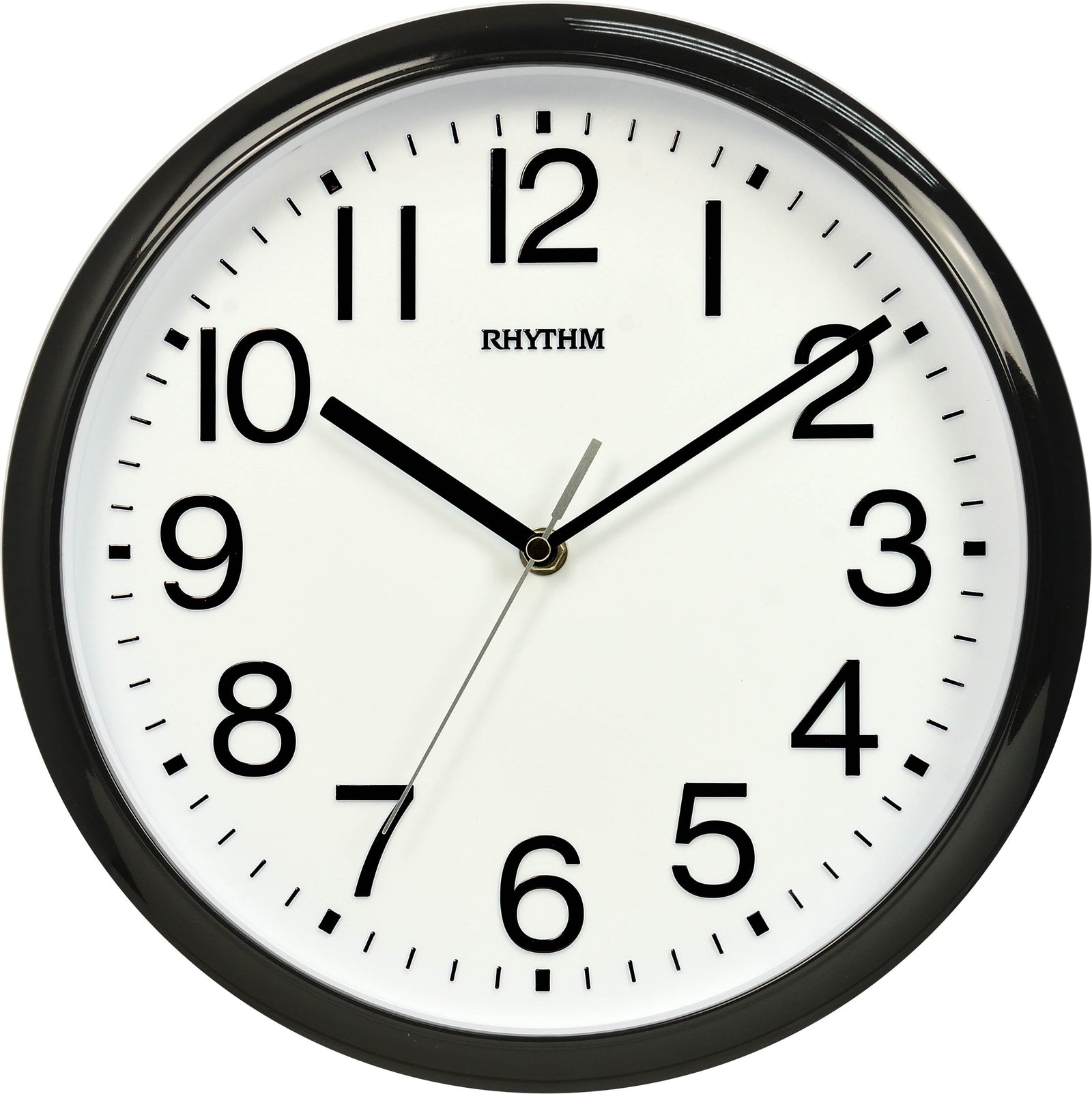 Rhythm Round Wall Clock 30cm - Black - Silent Silky Movement