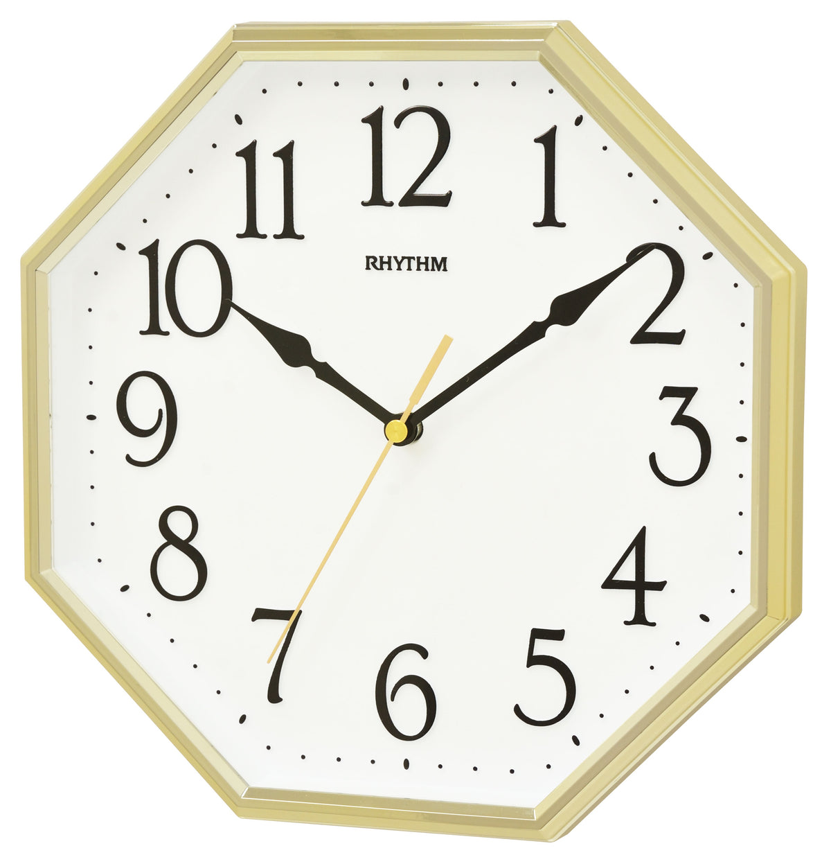 Rhythm Octagon Silent Wall Clock – Gold