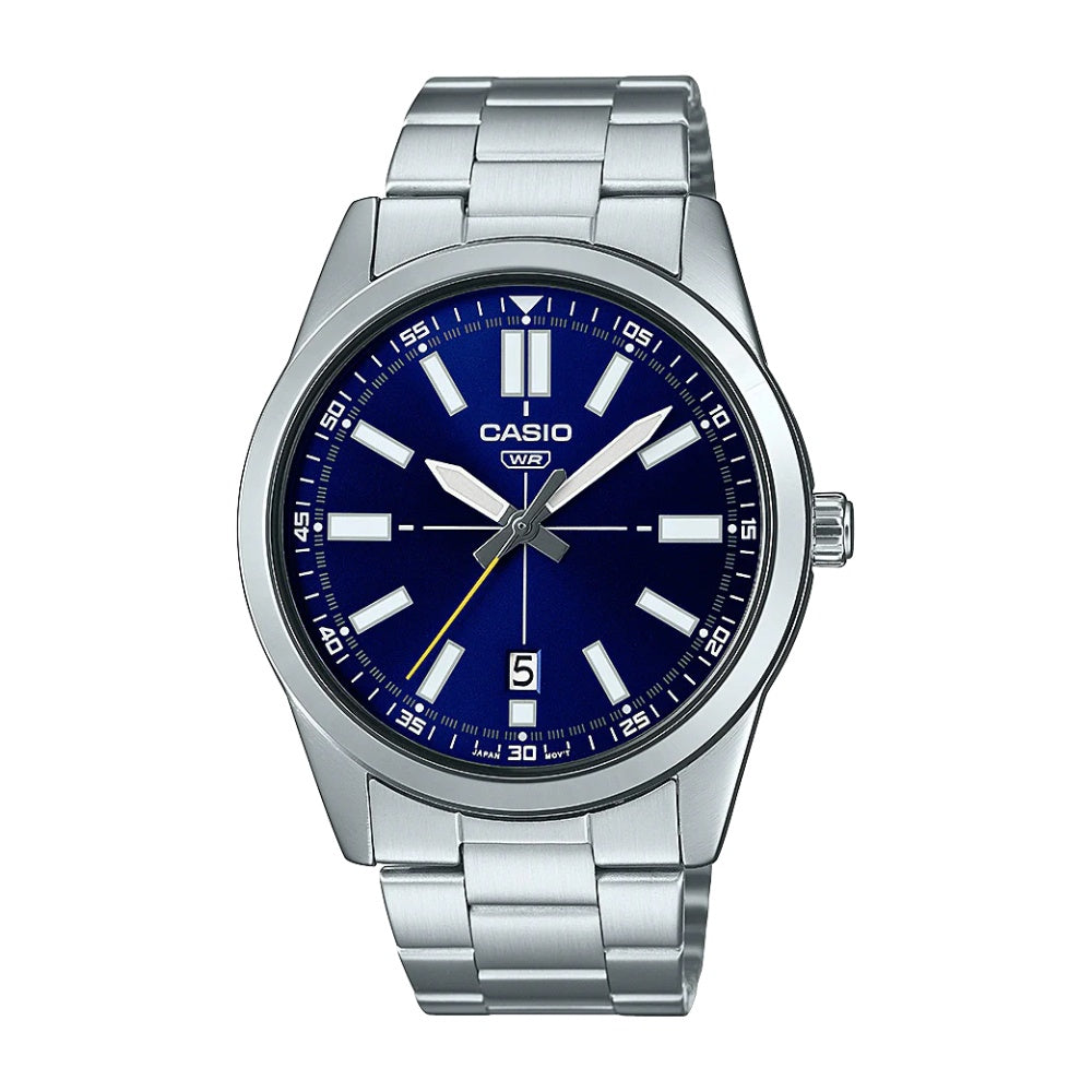 Casio Analogue Watch - Steel with Blue Dial