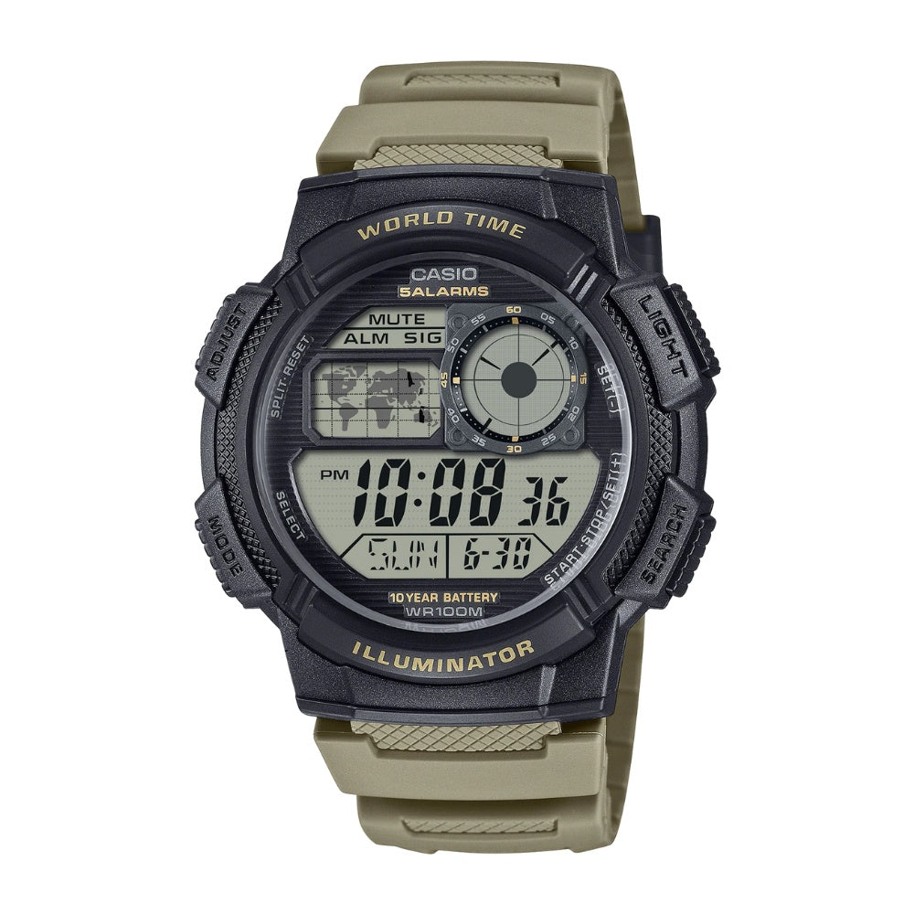 Casio World Time Digital Watch - Khaki