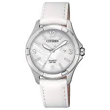 Ladies Mother of Pearl Dial Citizen Watch on White Leather Strap
