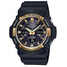 G Shock Solar Powered Black and Gold Watch