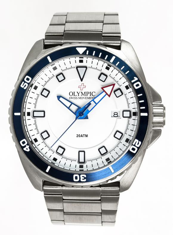 Olympic Aquanaut Stainless Steel Blue/White Metal Band Watch 200m