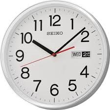 Seiko Chrome Wall Clock with Day/Date